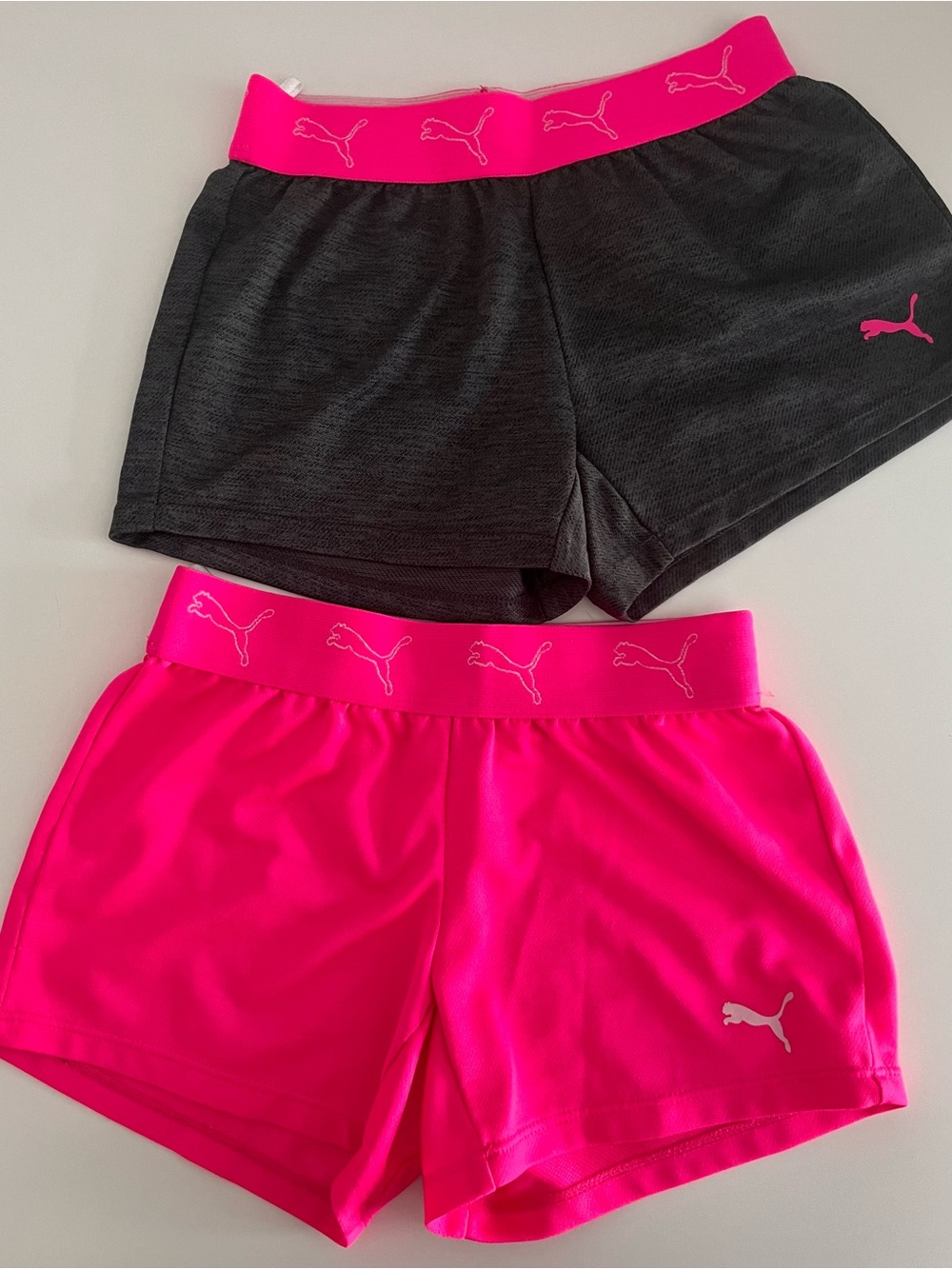 2x1 Puma Girls Kids Athletic Shorts Set - Hot Pink & Charcoal